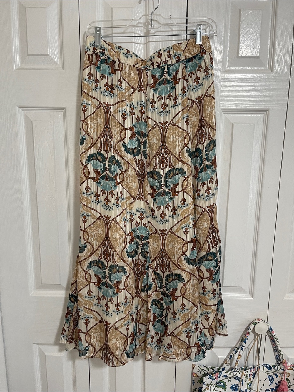 LOFT Cream Maxi Skirt with Teal and Brown Floral Print - Picture 7 of 7